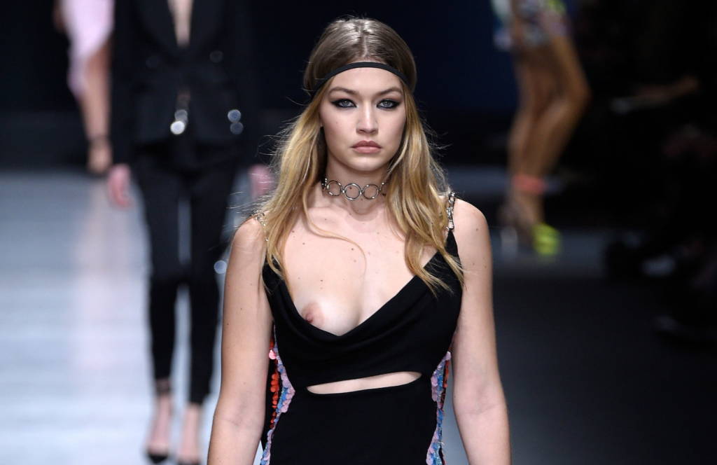 gigi hadid tit slip on the runway in milan